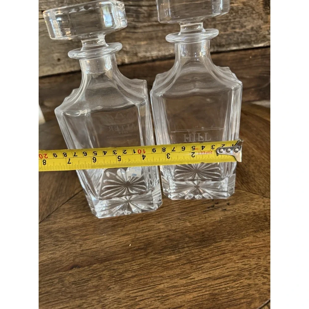 BEAUTIFUL  Etched Clear Crystal Whiskey Decanted W/Stopper Jars
